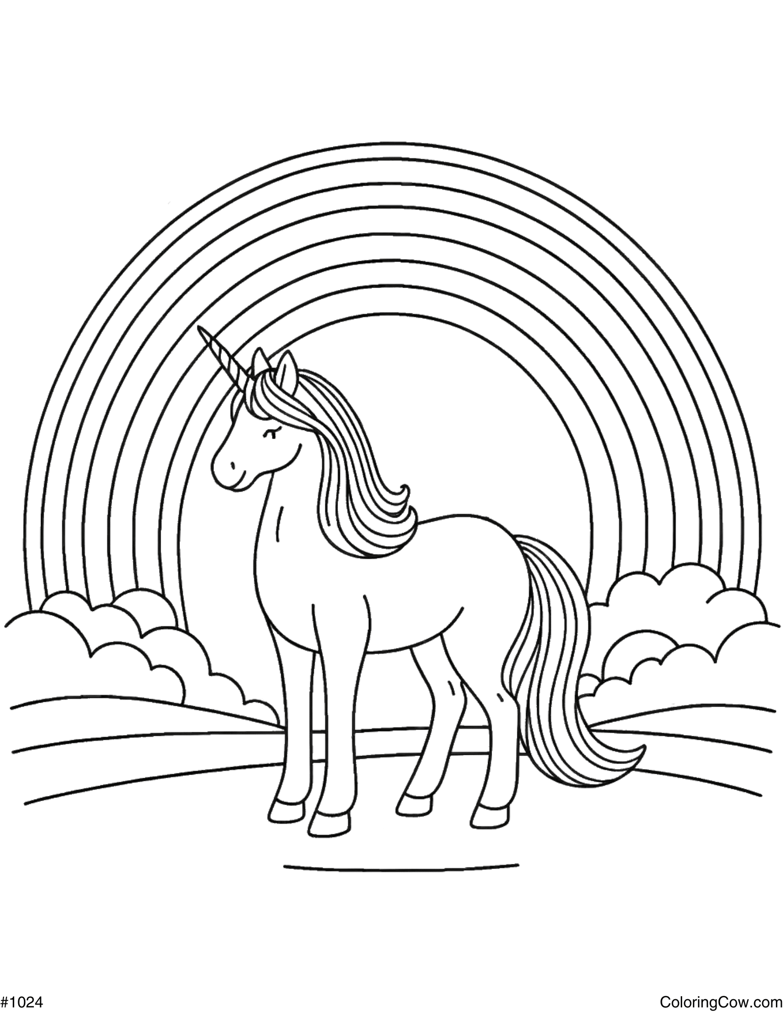 Unicorn And Rainbow Coloring Page