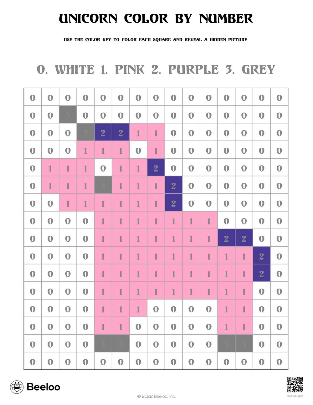 Unicorn themed Color by number Grids Beeloo Printable Crafts And Activities For Kids
