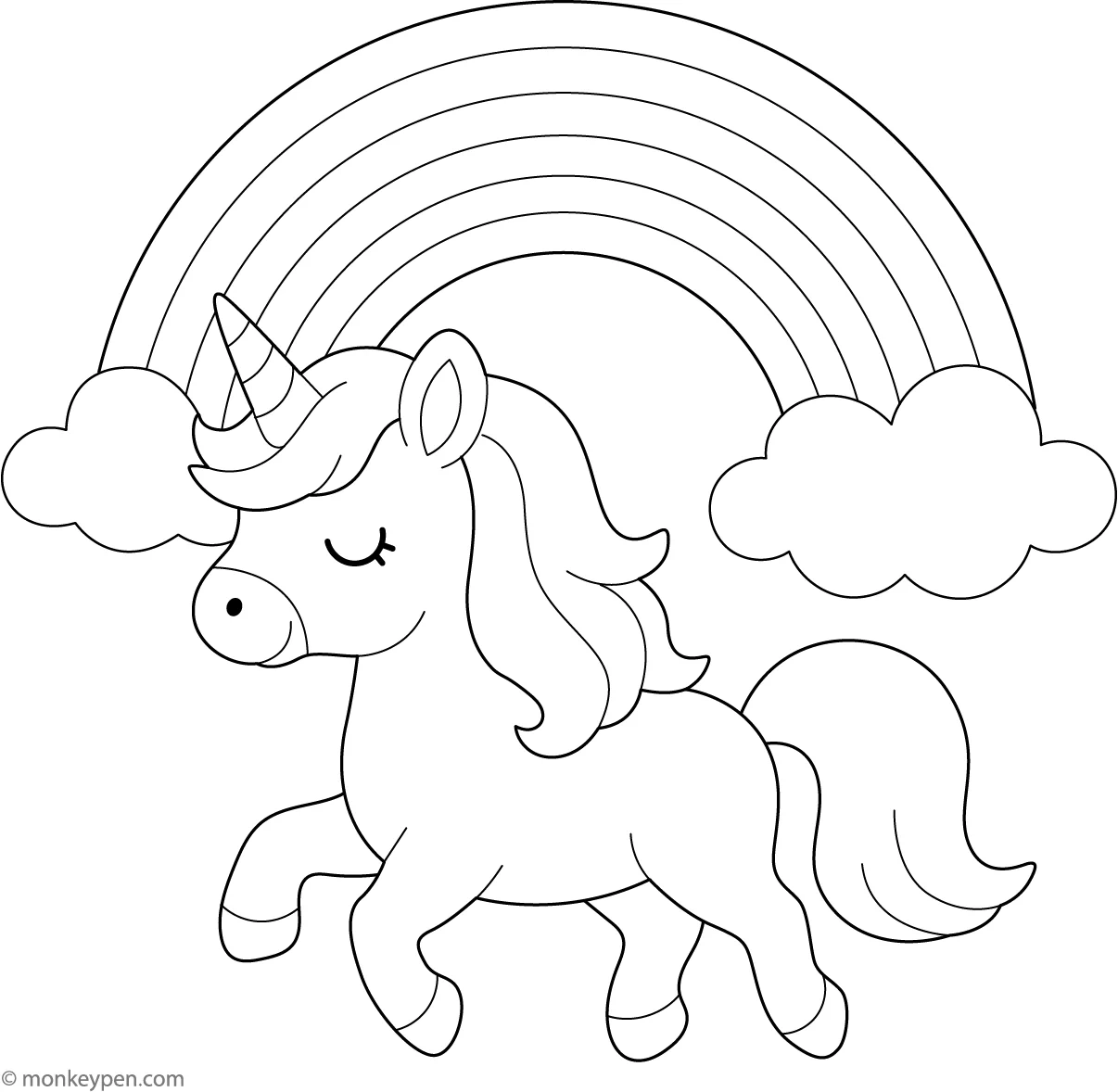 Unicorn Under A Rainbow Free Coloring Page Printable PDF Unicorn Under A Rainbow Free Coloring Page Printable PDF