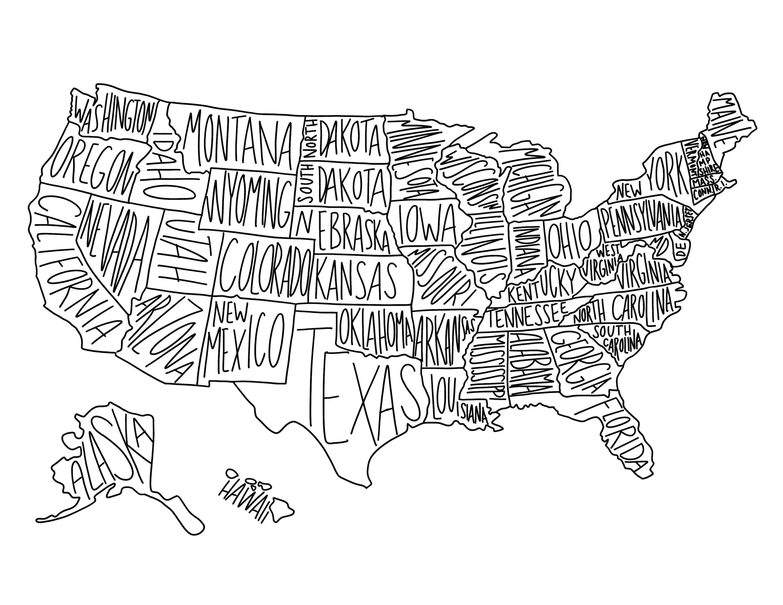 map of usa coloring page