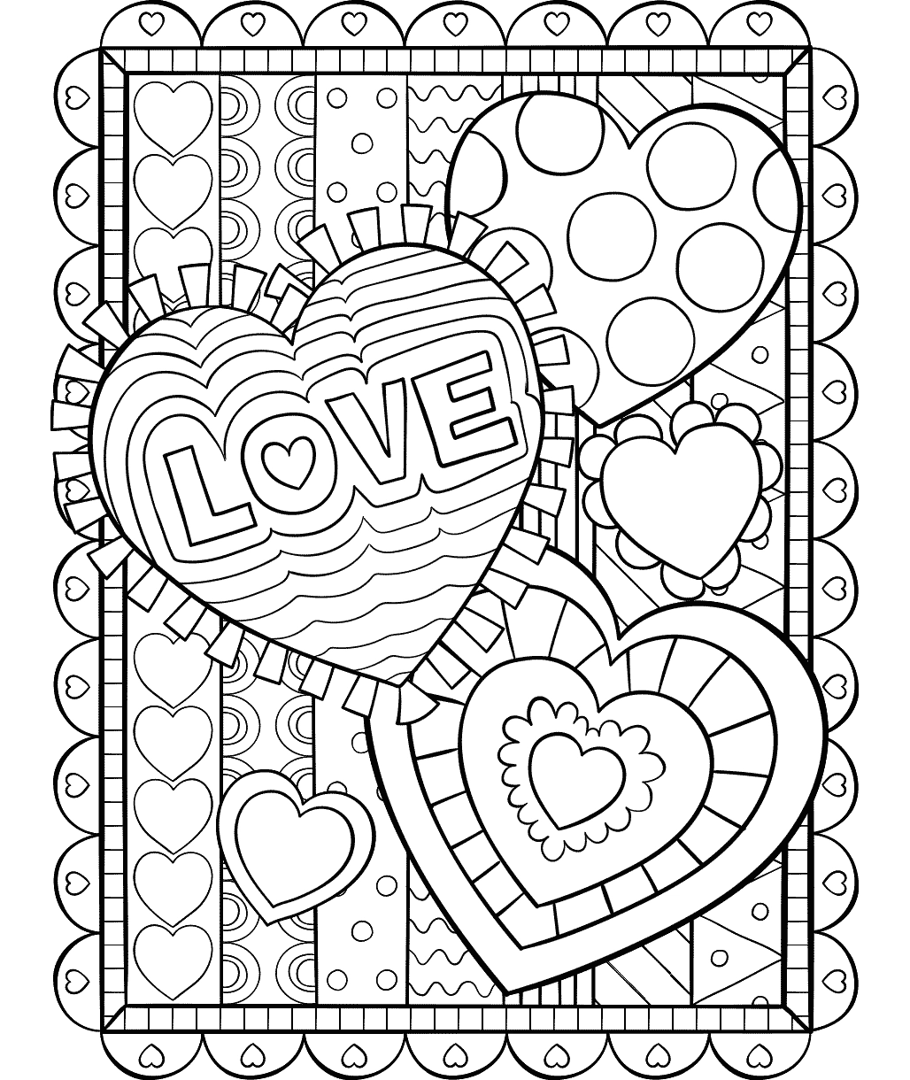Valentine Hearts Colouring Page For Kids
