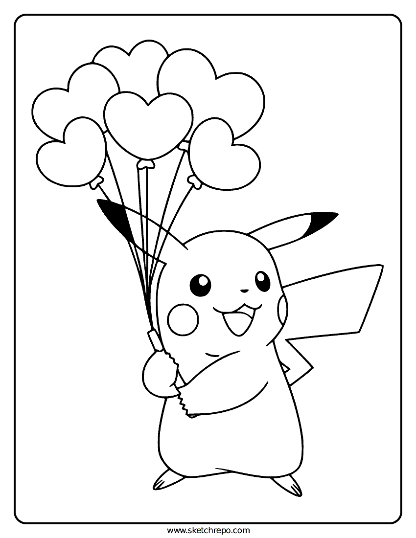Valentine Pikachu Coloring Page Sketch Repo