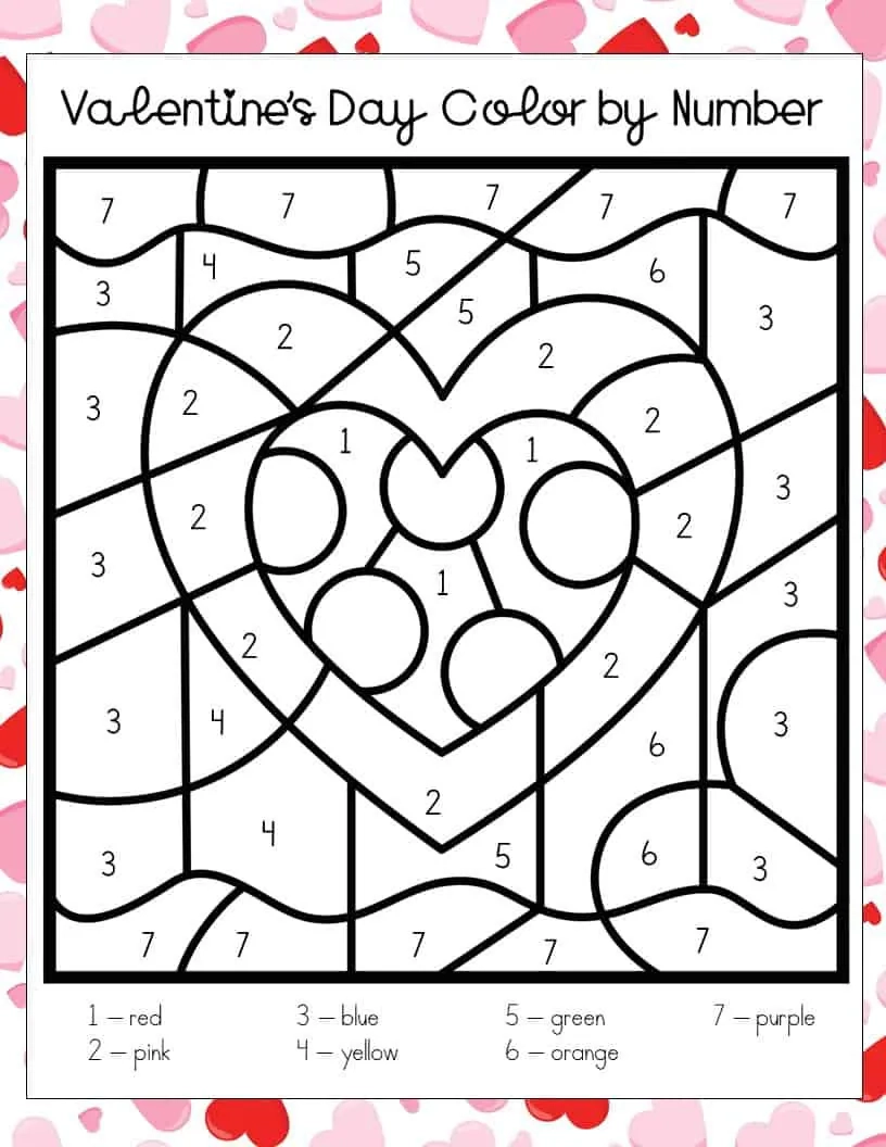 Valentine s Day Coloring Page By Number Etsy