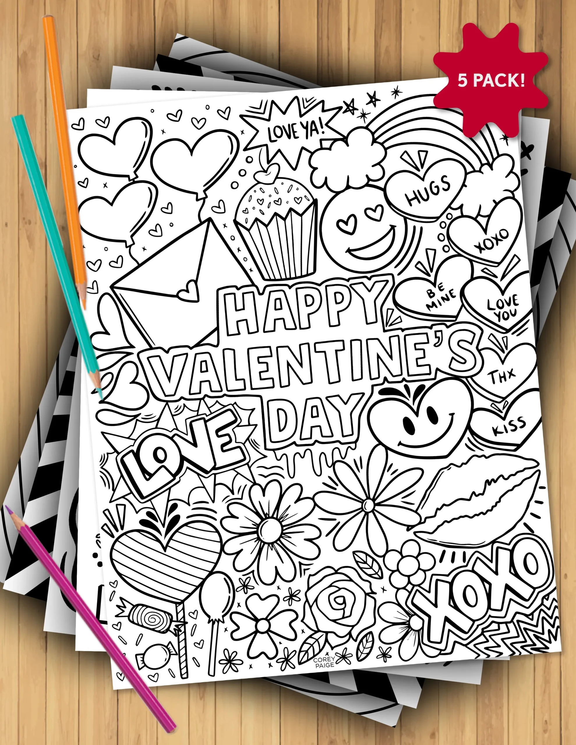 Valentine s Day Coloring Sheet Pack CoreyPaigeDesigns