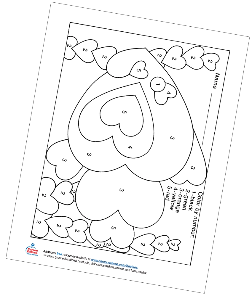 Valentines Color By Number Free Printable Carson Dellosa