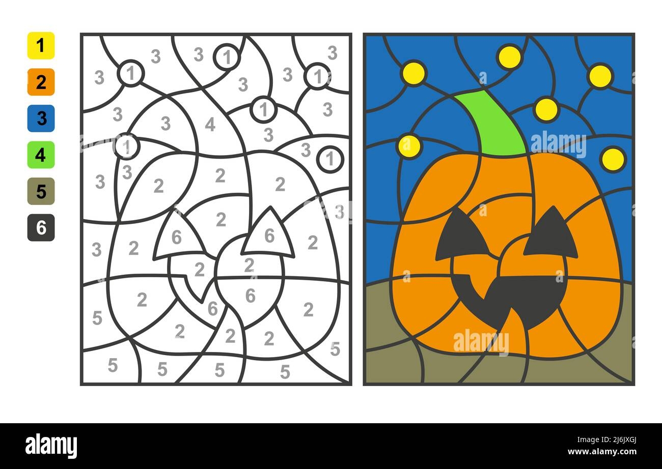 Vector Coloring Page Color By Numbers Halloween Pumpkin Puzzle Game For Children Education And Activities Stock Vector Image Art Alamy
