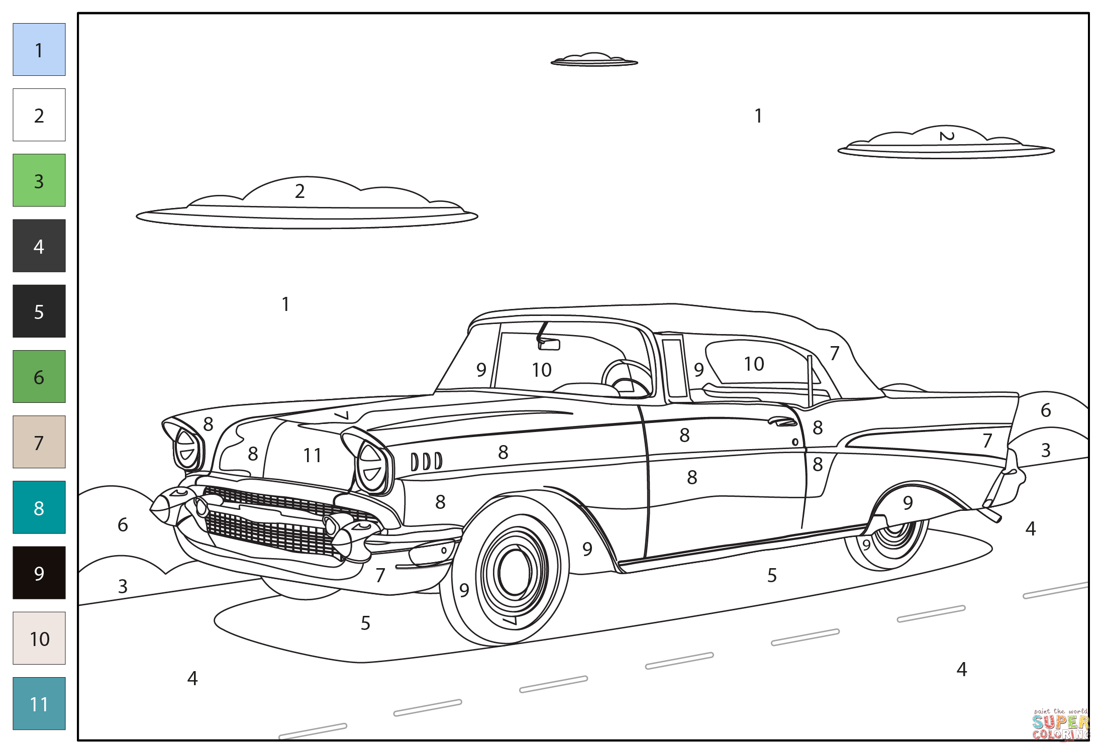 Vintage Car Color By Number Coloring Page Free Printable