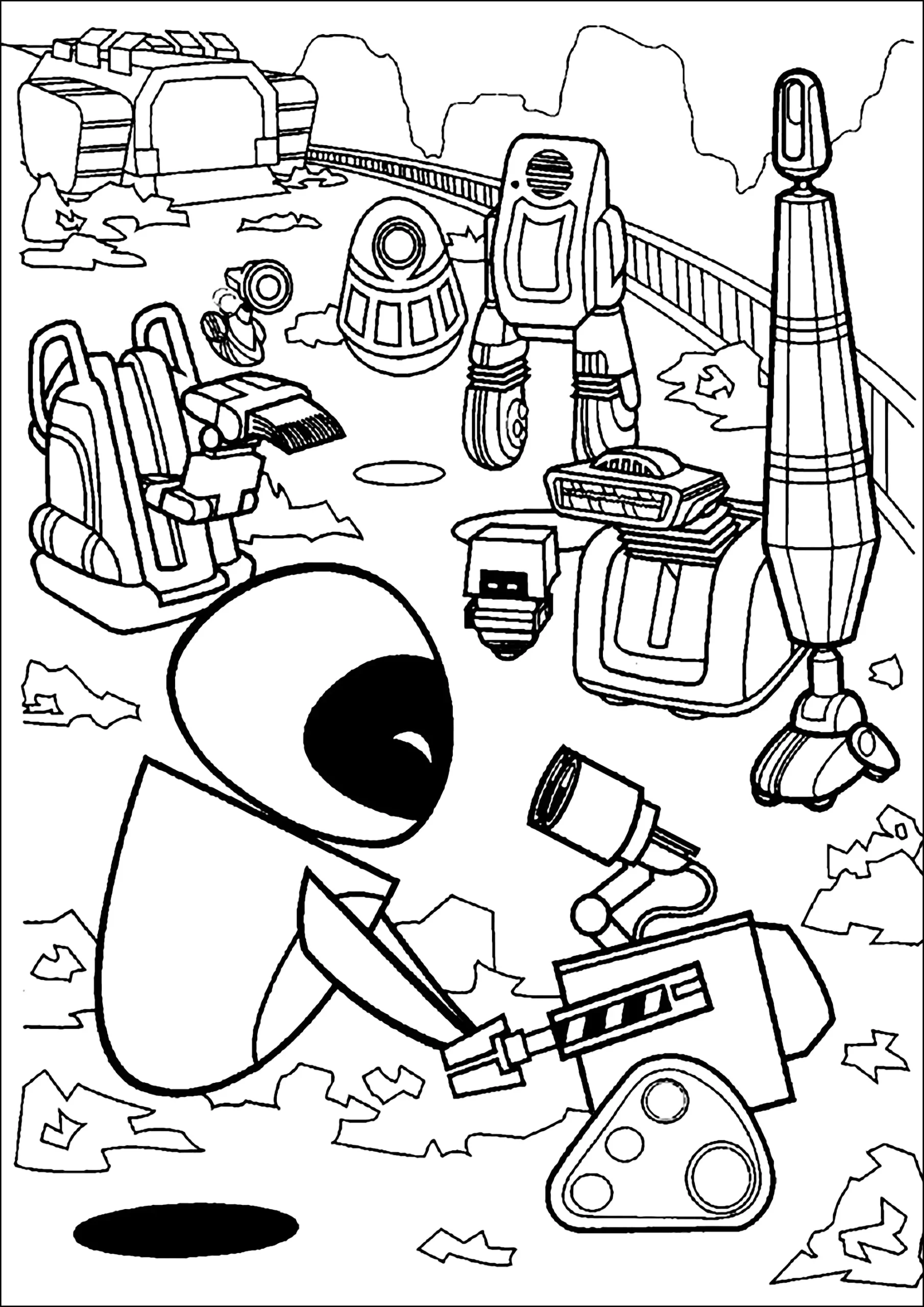 Wall E Eve And Other Robots Wall E Coloring Pages Wall E Eve And Other Robots Wall E Coloring Pages