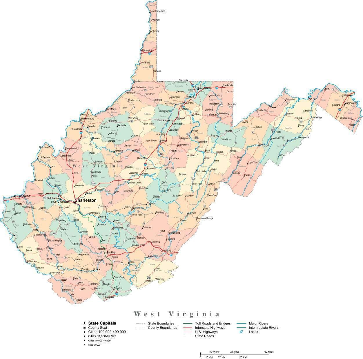 west virginia map with counties