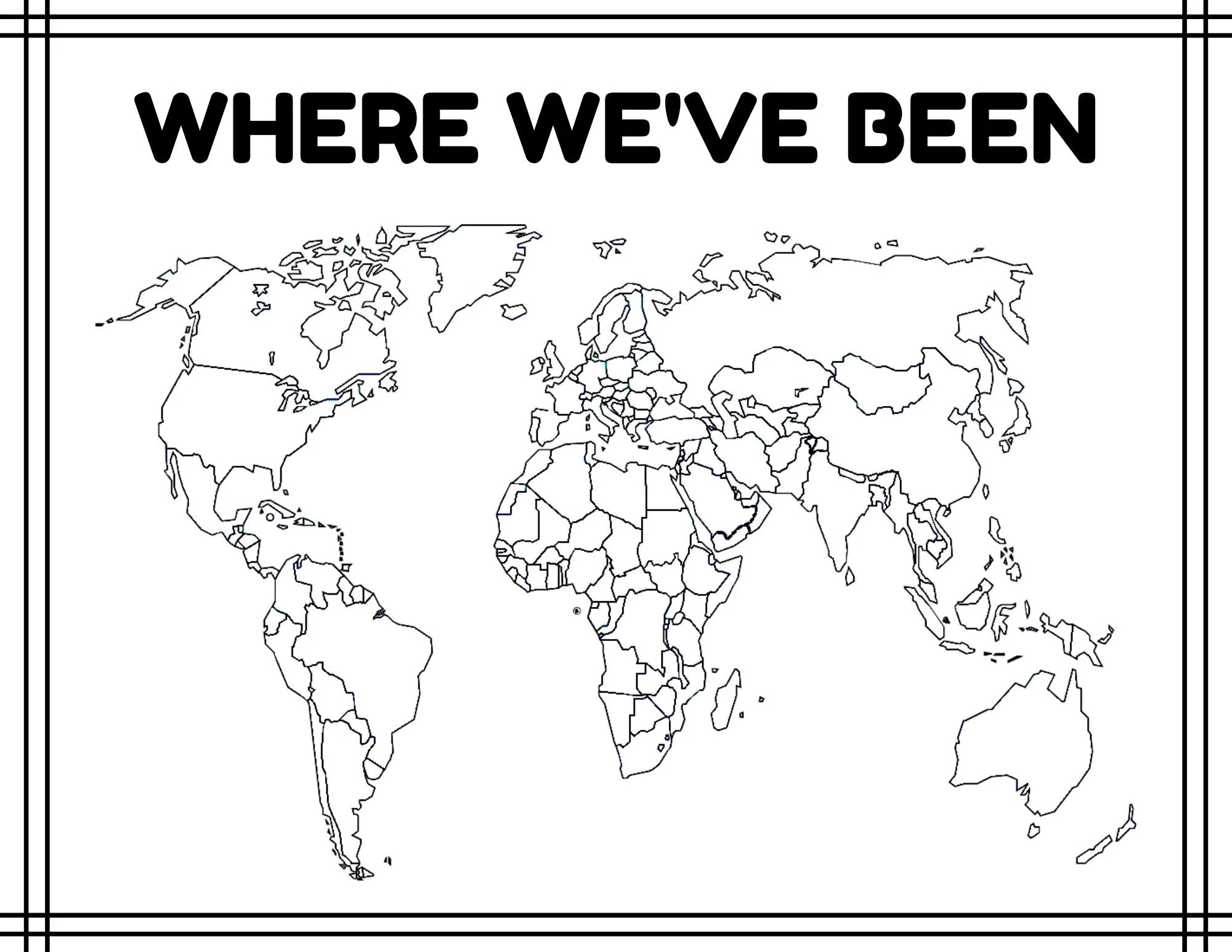 Where I ve Been World Map Colorable Travel Tracker digital Print Etsy