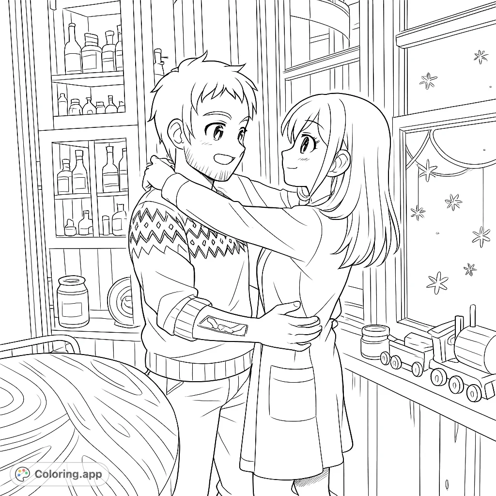 Whimsical Couple s Embrace Coloring app