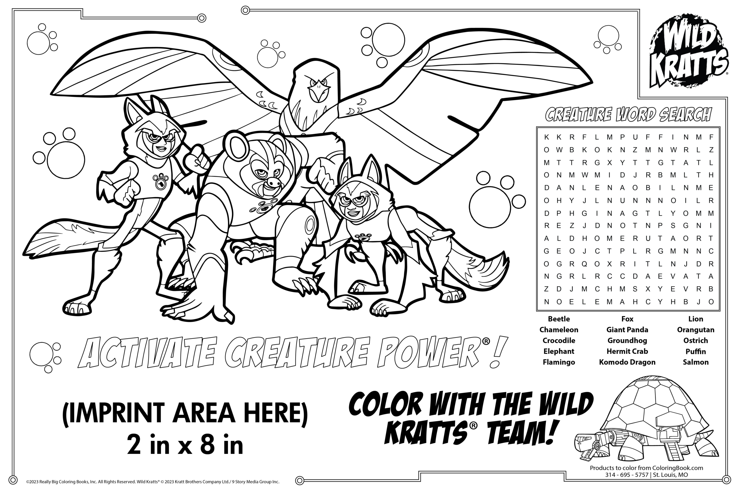 Wild Kratts Imprint Coloring Placemat ColoringBook Really Big Coloring Books 
