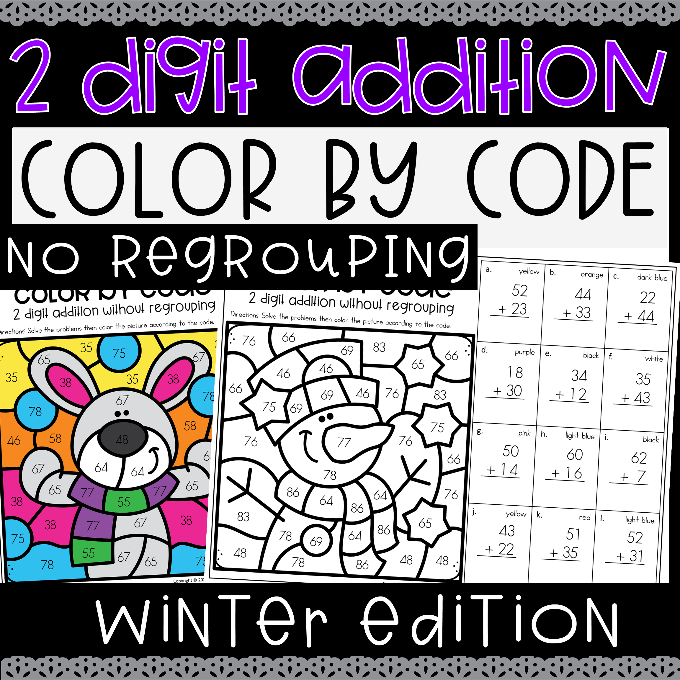 color by number two digit addition