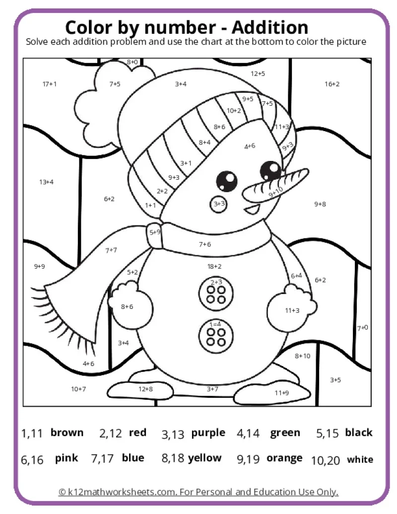 math color by number worksheets