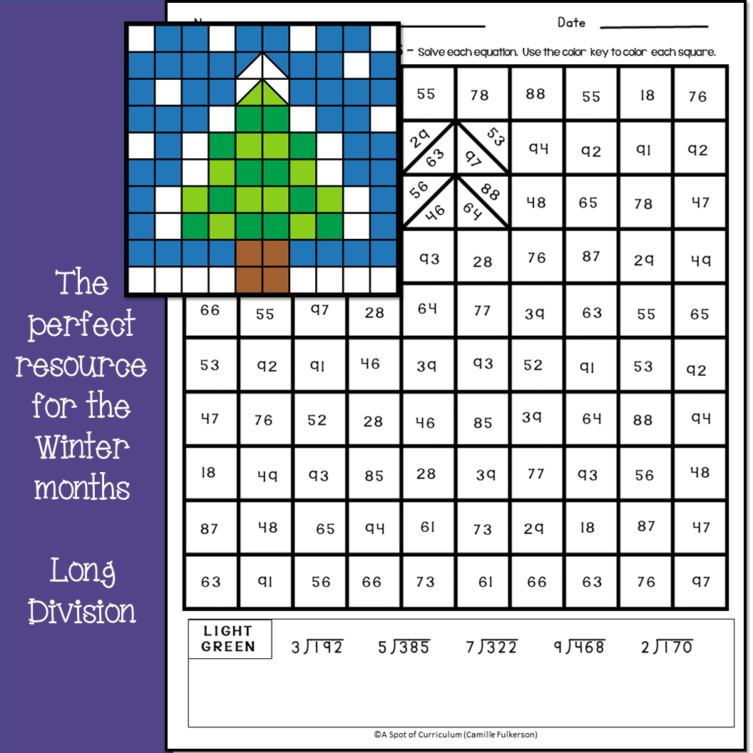 Winter Math Coloring Pages Multiplication And Long Division Mystery Pictures Classful