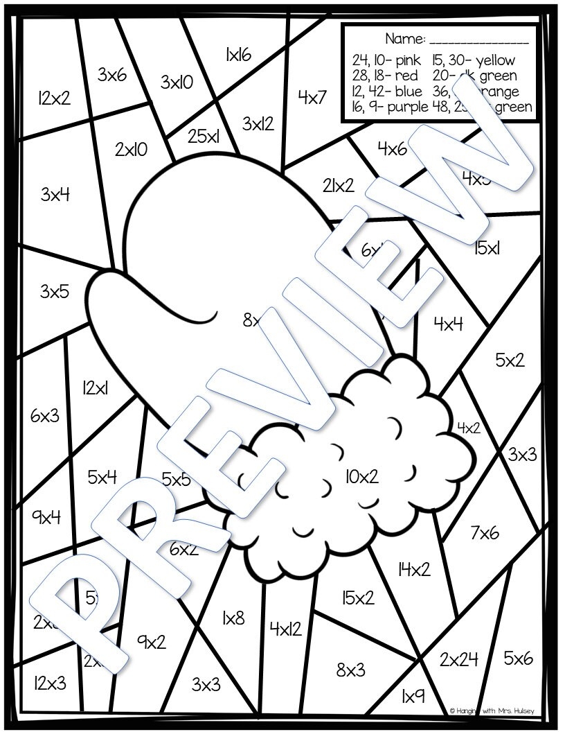 color by number multiplication sheets
