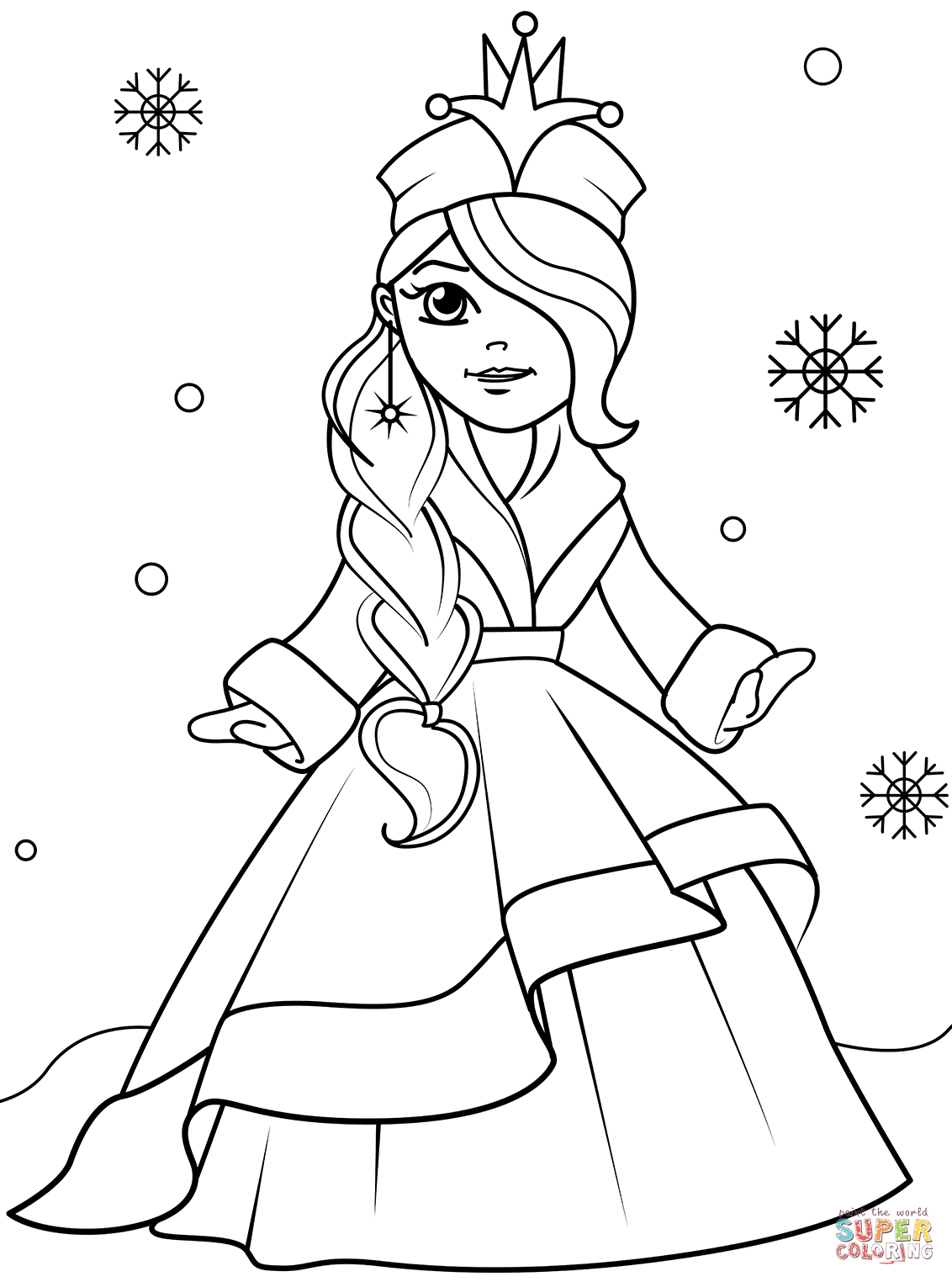 Winter Princess Coloring Page Free Printable