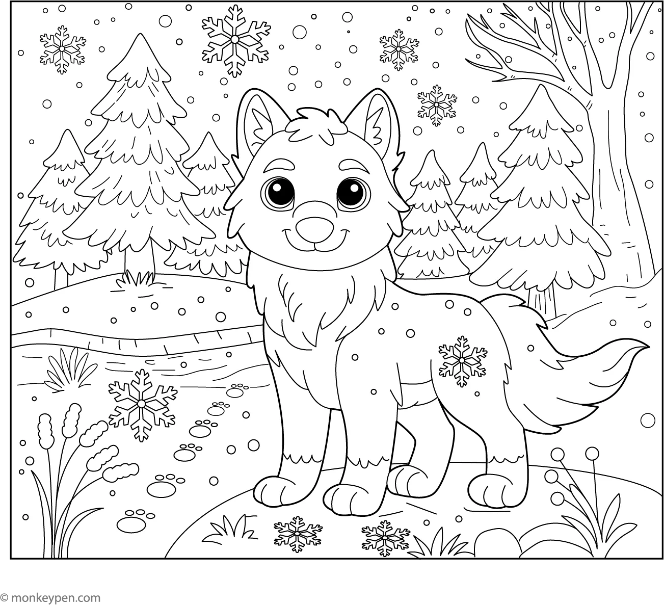 Winter Wolf Coloring Page Fun Winter Animal Activity Sheet