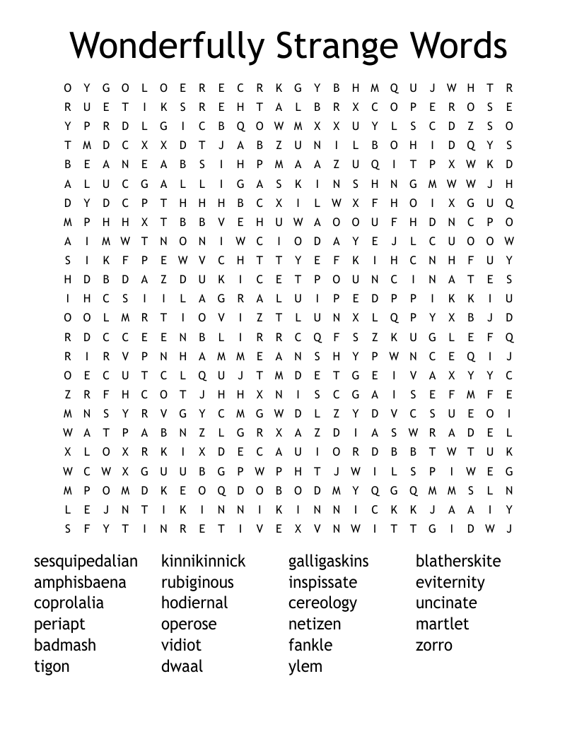 Wonderfully Strange Words Word Search WordMint