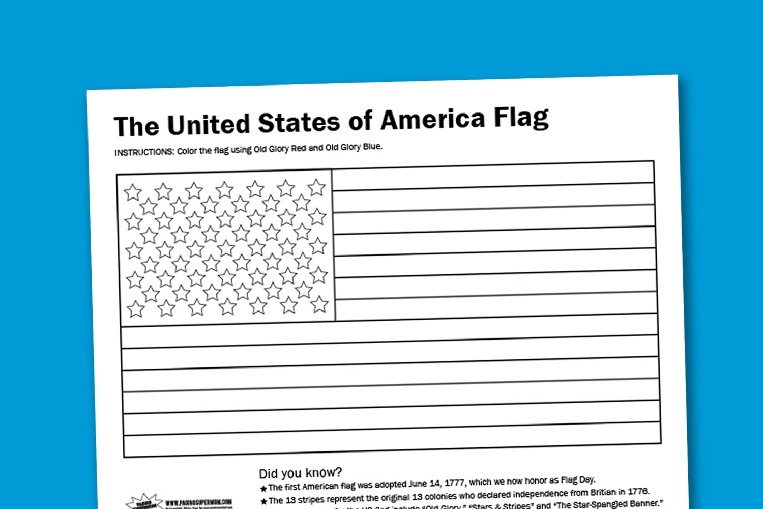 Worksheet Wednesday USA Flag Coloring Page Paging Supermom