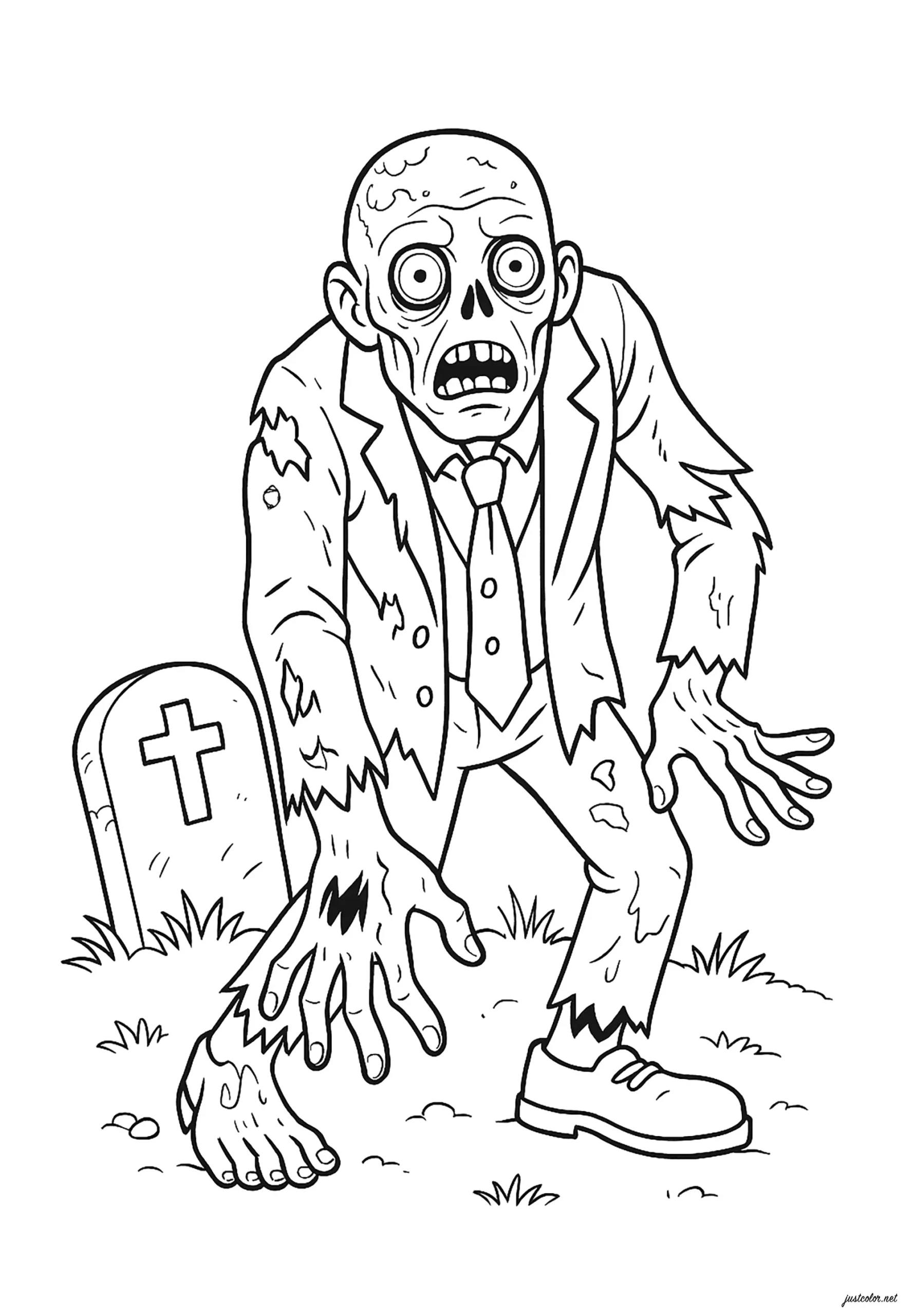 Zombie Leaving The Cemetery Zombie Coloring Pages