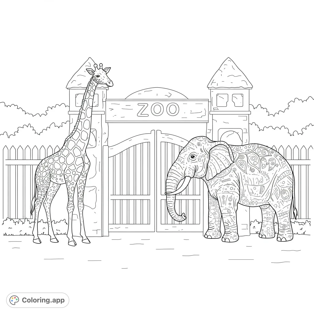 Zoo Animals Entrance Scene Coloring app